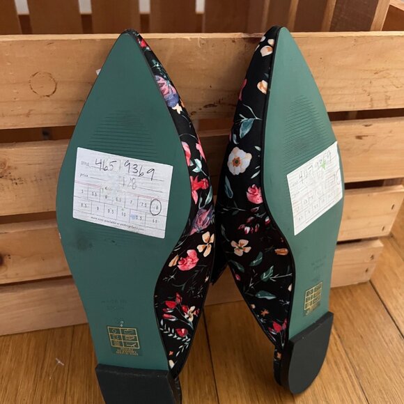 Anthropologie LAB Size 38 8 Black Floral Tasseled Pointed Toe Slides Flats Mules - Picture 14 of 15